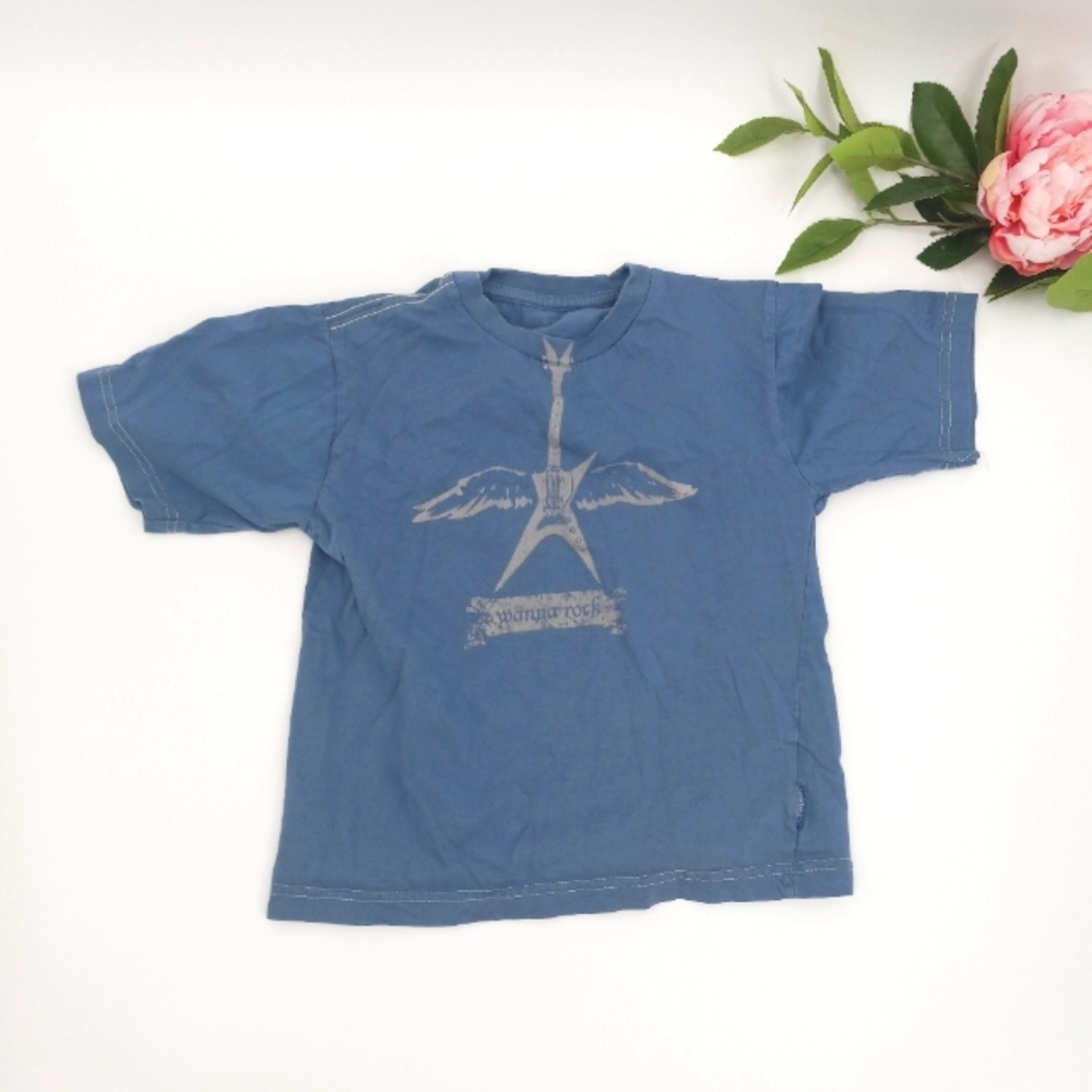 💙 CALVIN KLEIN Kid's Wanna Rock Winged Electric Guitar Graphic Gray Blue Tee 6